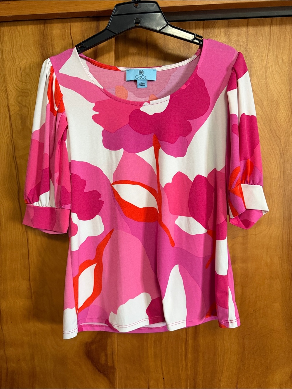 CeCe Pink Floral Scoop Neck Blouse